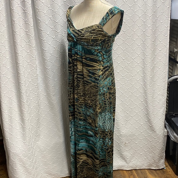 Mesmerize size XS Chic Teal and Brown Maxi Dress stretch comfy casual beach vaca - Picture 1 of 8